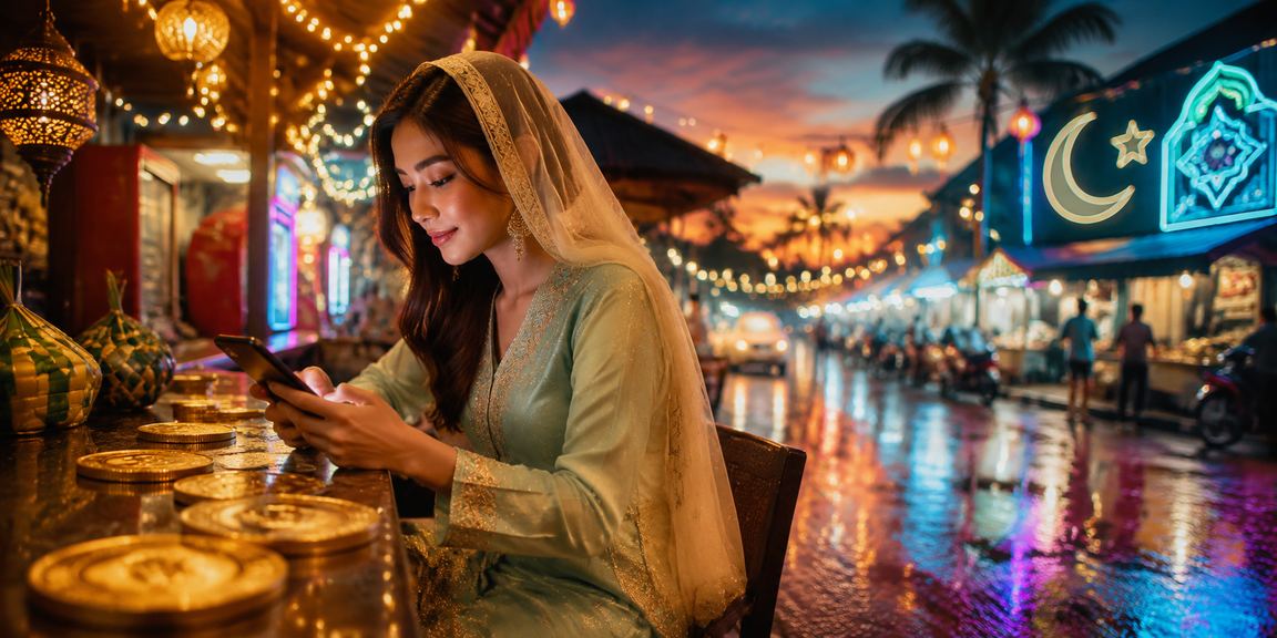 Suasana perayaan Hari Raya Malaysia dengan aktiviti pertaruhan dalam talian